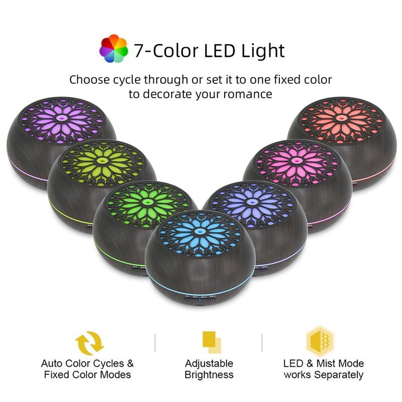 Aromatherapy Diffuser Set: 550ml Essential Oil Diffuser with Remote Control, 6 Fragrance Oils, 7 Color LED Lights, and Auto Shut-Off Feature - Ideal Gift for Holidays, Birthdays, and Self-Care