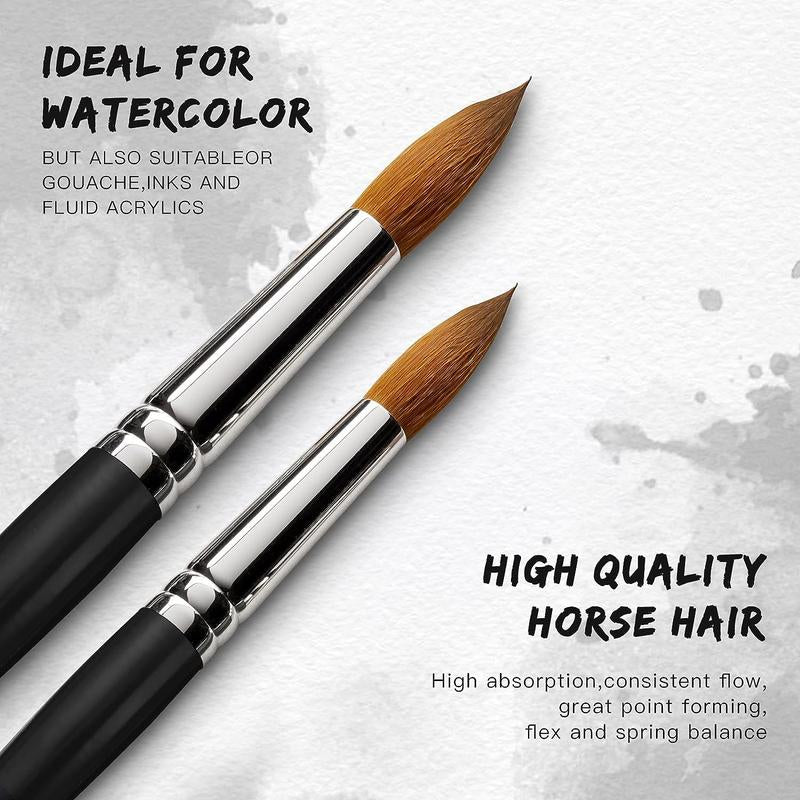 Golden Maple 10PCS Sable Watercolor Paint Brush Set-Round Tip, Flats, Dagger, Oval Wash for Detail Painting, Water Color, Gouache