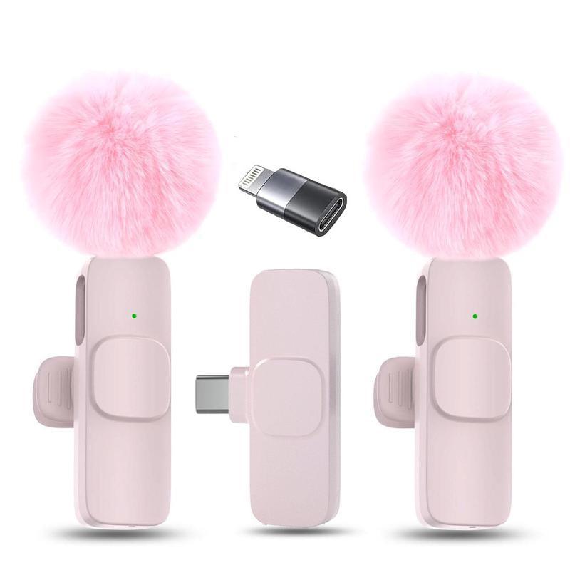 Wireless Lavalier Microphone for Iphone/Smartphone, 2 Mini Lapel Microphones with Clearer Audio for Video Recording, Interview, Vlog,Noise Reduction Device Noise Cancellation Stereo Wireless Lavalier Vlogging Tools Handheld Mic Microfono Minimic