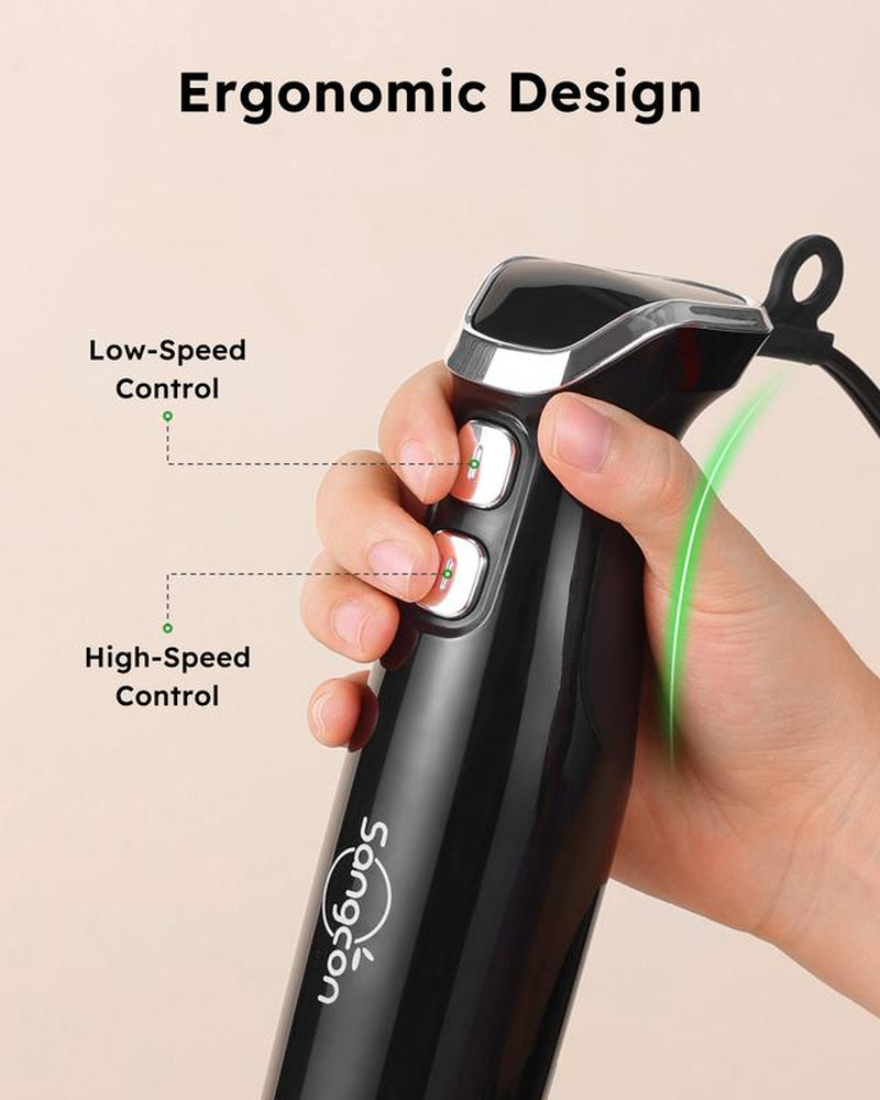 Sangcon 3-In-1 Hand Blender,400W Electric Immersion Blender,Dual-Speed Efficiency, Stainless Steel Blade Stick Mixer with Whisk, Milk Frother Attachments - Black,For Baby Food, Smoothies,Liebe&Lecker Soup Blender