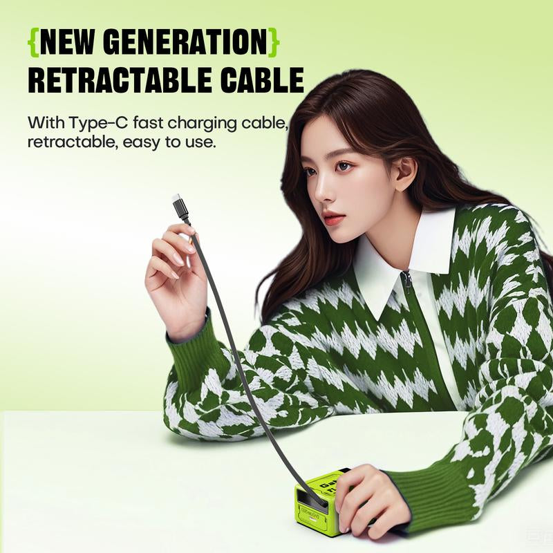 Gan Charger Compatible with 120W Fast Charger with Retractable Type-C and Ligting Cable,Portable Adapter for Iphone 16, Ipad, Macbook, Multi-Device Fast Charging, Folding Charing Cellphone Electronic