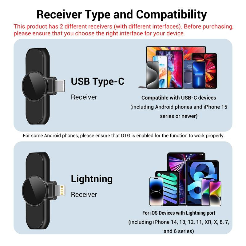 Portable Wireless Lavalier Microphone, 1 Set Professional Wireless Collar Clip Mic for Iphone & Android Phone, Plug-Play Lapel Mic for Video Recording, Teaching, Interviews, Podcast, Tiktok & Vlog, Gift