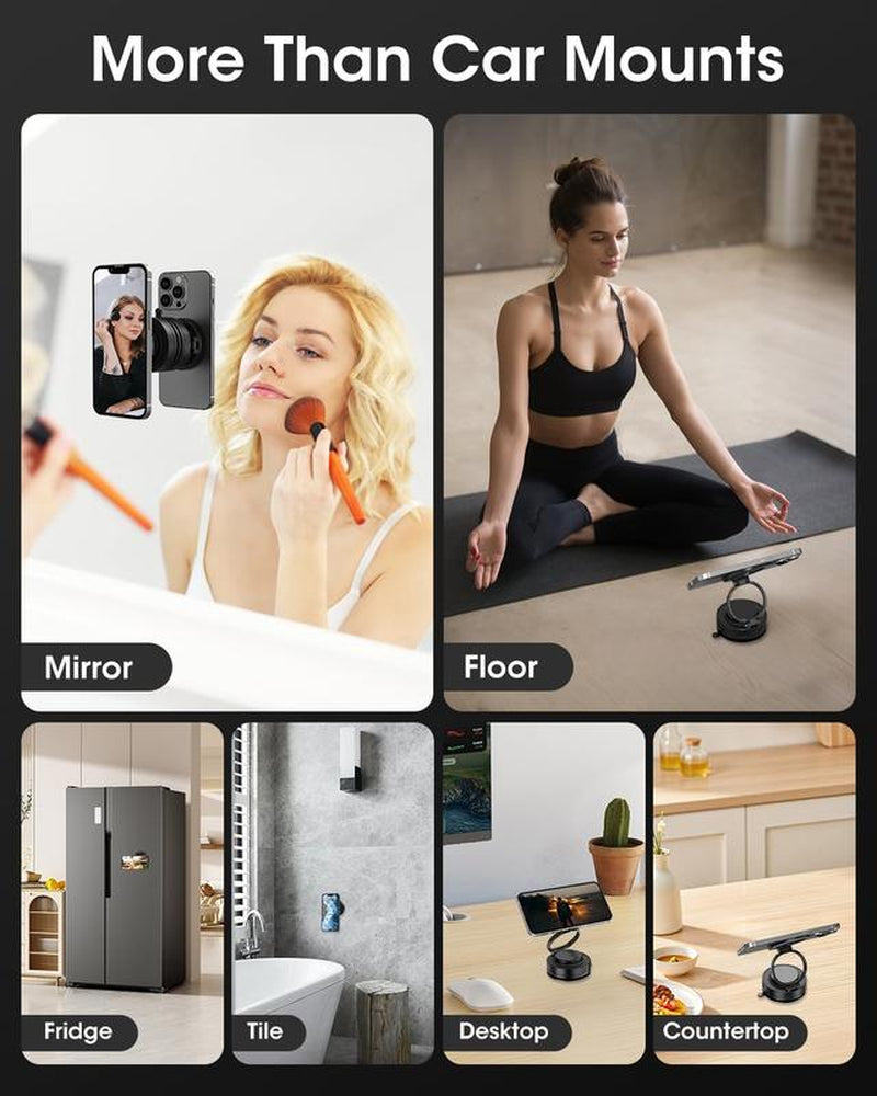 360 Degree Adjustable Vacuum Magnetic Cell Phone Holder - Powerful Suction Cup Mount, Suitable for Car/Mirror and Gym, Universal Fit for Iphone11 and above Models