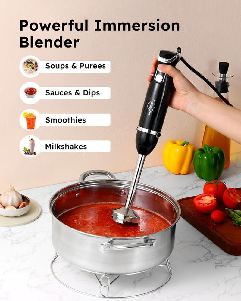 Sangcon 3-In-1 Hand Blender,400W Electric Immersion Blender,Dual-Speed Efficiency, Stainless Steel Blade Stick Mixer with Whisk, Milk Frother Attachments - Black,For Baby Food, Smoothies,Liebe&Lecker Soup Blender