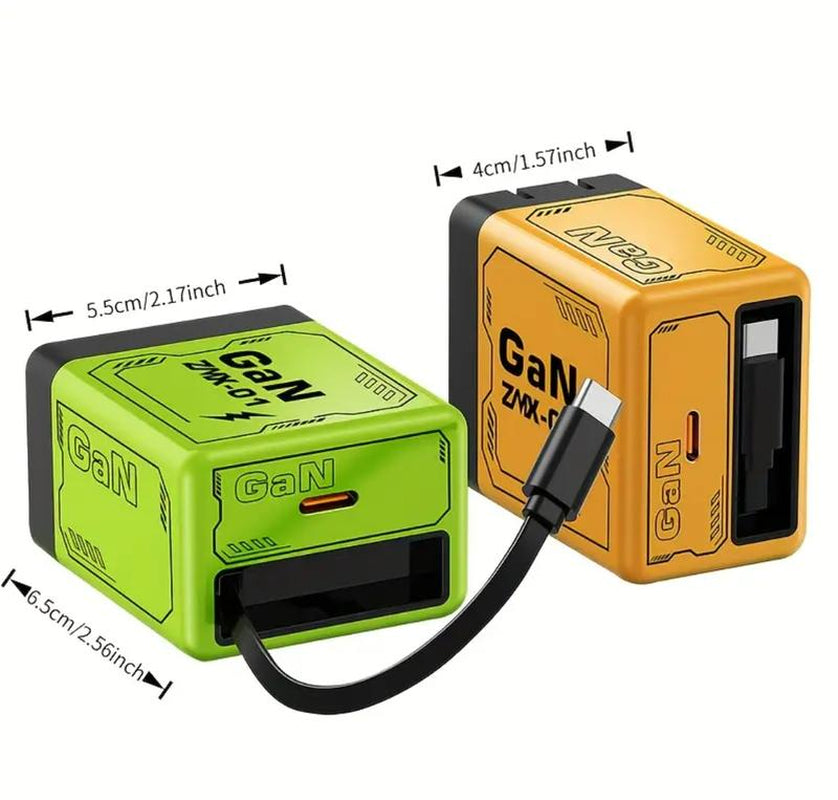 Gan Charger Compatible with 120W Fast Charger with Retractable Type-C and Ligting Cable,Portable Adapter for Iphone 16, Ipad, Macbook, Multi-Device Fast Charging, Folding Charing Cellphone Electronic