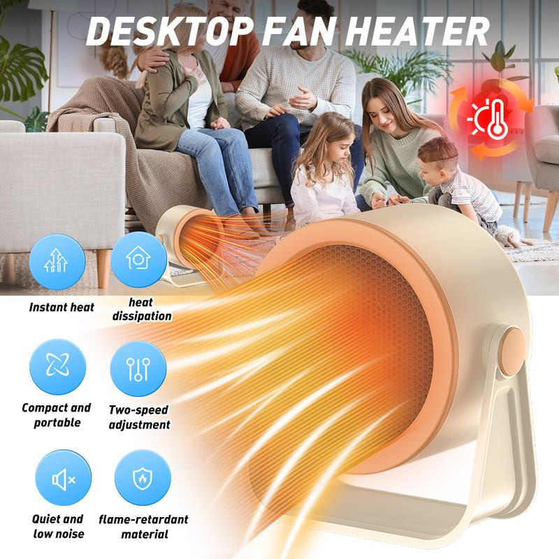 Small Portable Space Heater – Indoor Electric Mini Table Heater, Overheat & Tipping Protection for Office Garage Home