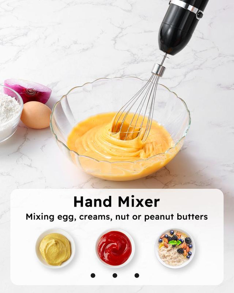 Sangcon 3-In-1 Hand Blender,400W Electric Immersion Blender,Dual-Speed Efficiency, Stainless Steel Blade Stick Mixer with Whisk, Milk Frother Attachments - Black,For Baby Food, Smoothies,Liebe&Lecker Soup Blender