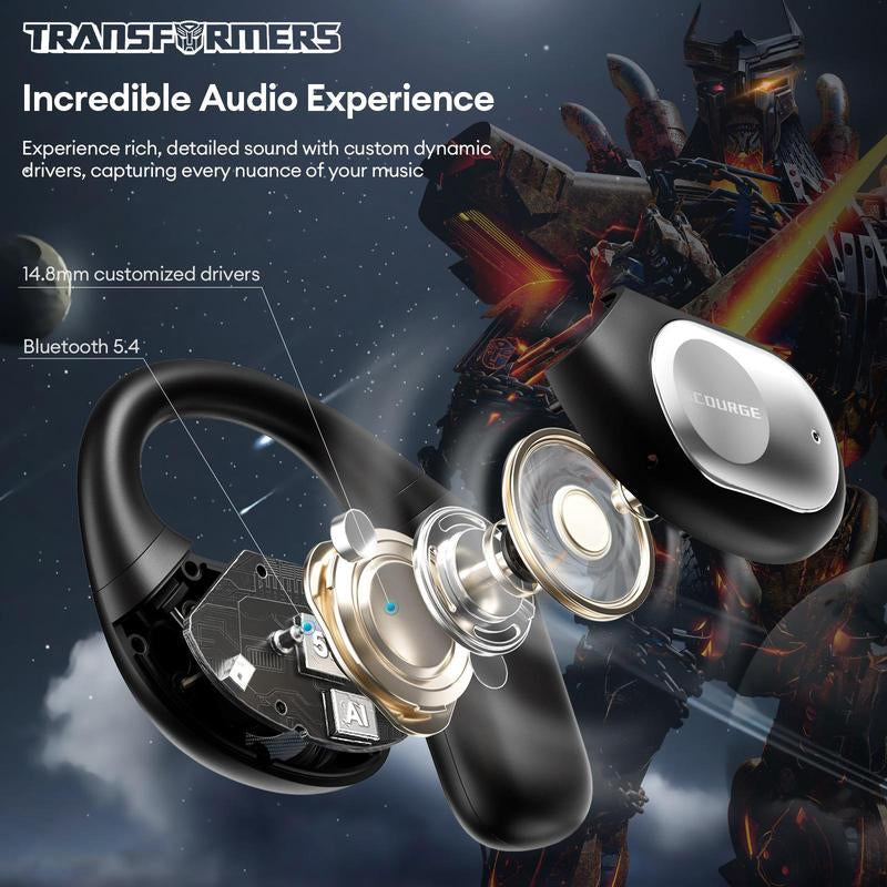 Transformers TF-T18 Wireless Bluetooth Earphones,Ows High-Fidelity Panoramic Sound Headset Textured & Stylish Design Open Ear Headphones Long Battery Life Headphones with Clear Call Mic