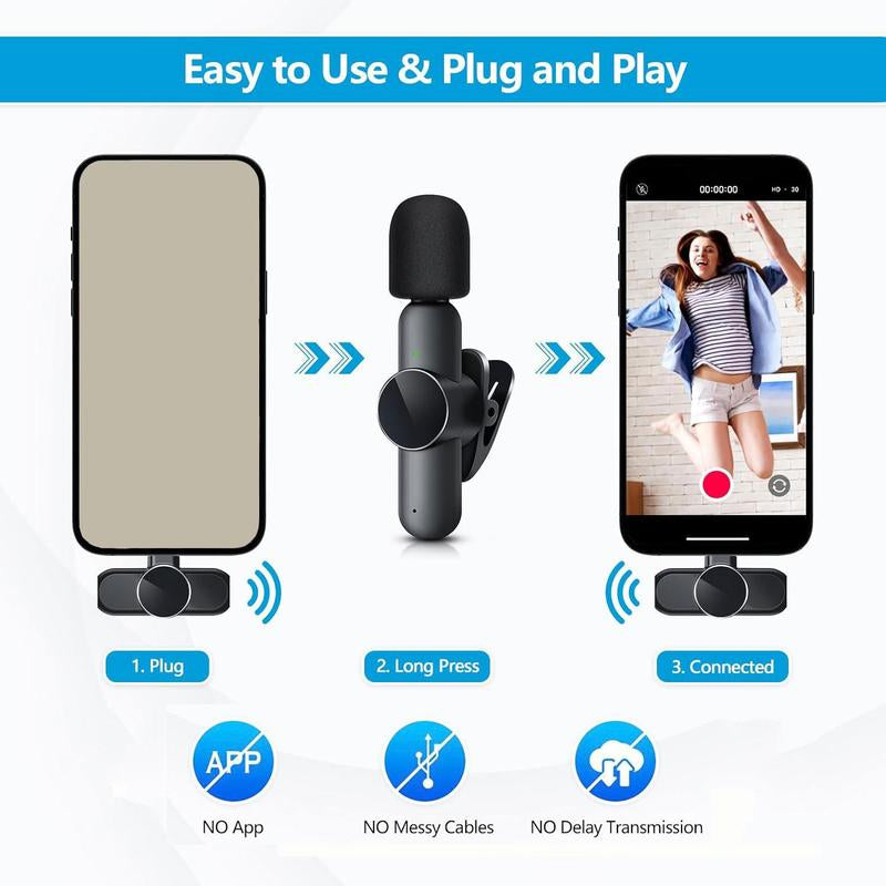 Portable Wireless Lavalier Microphone, 1 Set Professional Wireless Collar Clip Mic for Iphone & Android Phone, Plug-Play Lapel Mic for Video Recording, Teaching, Interviews, Podcast, Tiktok & Vlog, Gift