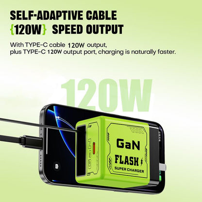 Gan Charger Compatible with 120W Fast Charger with Retractable Type-C and Ligting Cable,Portable Adapter for Iphone 16, Ipad, Macbook, Multi-Device Fast Charging, Folding Charing Cellphone Electronic