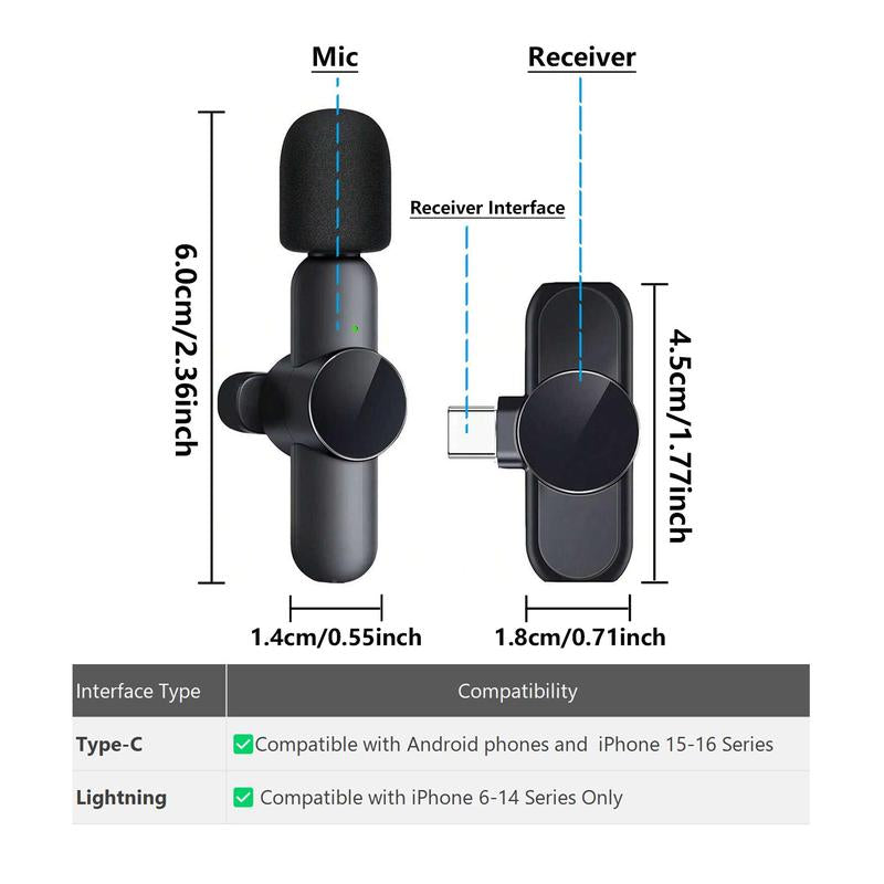 Portable Wireless Lavalier Microphone, 1 Set Professional Wireless Collar Clip Mic for Iphone & Android Phone, Plug-Play Lapel Mic for Video Recording, Teaching, Interviews, Podcast, Tiktok & Vlog, Gift