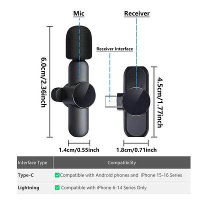 Portable Wireless Lavalier Microphone, 1 Set Professional Wireless Collar Clip Mic for Iphone & Android Phone, Plug-Play Lapel Mic for Video Recording, Teaching, Interviews, Podcast, Tiktok & Vlog, Gift
