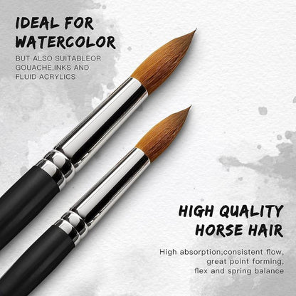 Golden Maple 10PCS Sable Watercolor Paint Brush Set-Round Tip, Flats, Dagger, Oval Wash for Detail Painting, Water Color, Gouache