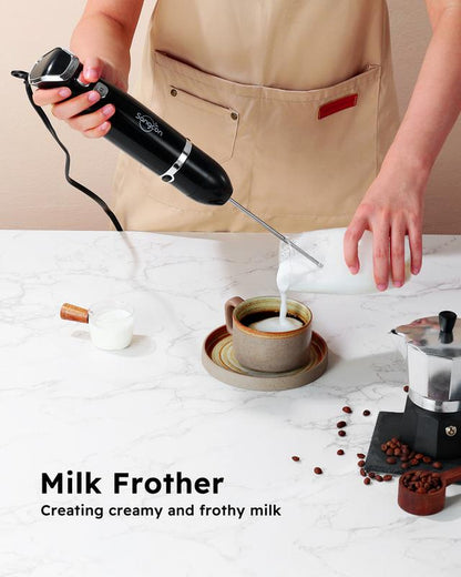 Sangcon 3-In-1 Hand Blender,400W Electric Immersion Blender,Dual-Speed Efficiency, Stainless Steel Blade Stick Mixer with Whisk, Milk Frother Attachments - Black,For Baby Food, Smoothies,Liebe&Lecker Soup Blender