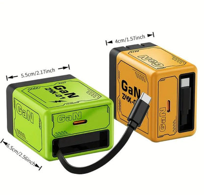 Gan Charger Compatible with 120W Fast Charger with Retractable Type-C and Ligting Cable,Portable Adapter for Iphone 16, Ipad, Macbook, Multi-Device Fast Charging, Folding Charing Cellphone Electronic